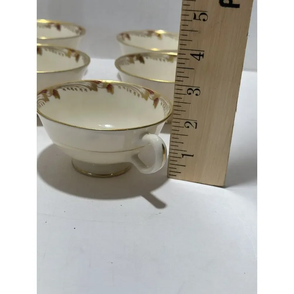 Lenox Essex Maroon 0-351-R Footed Teacups Set of 8 Lot Coffee Tea‎ Cups Made USA